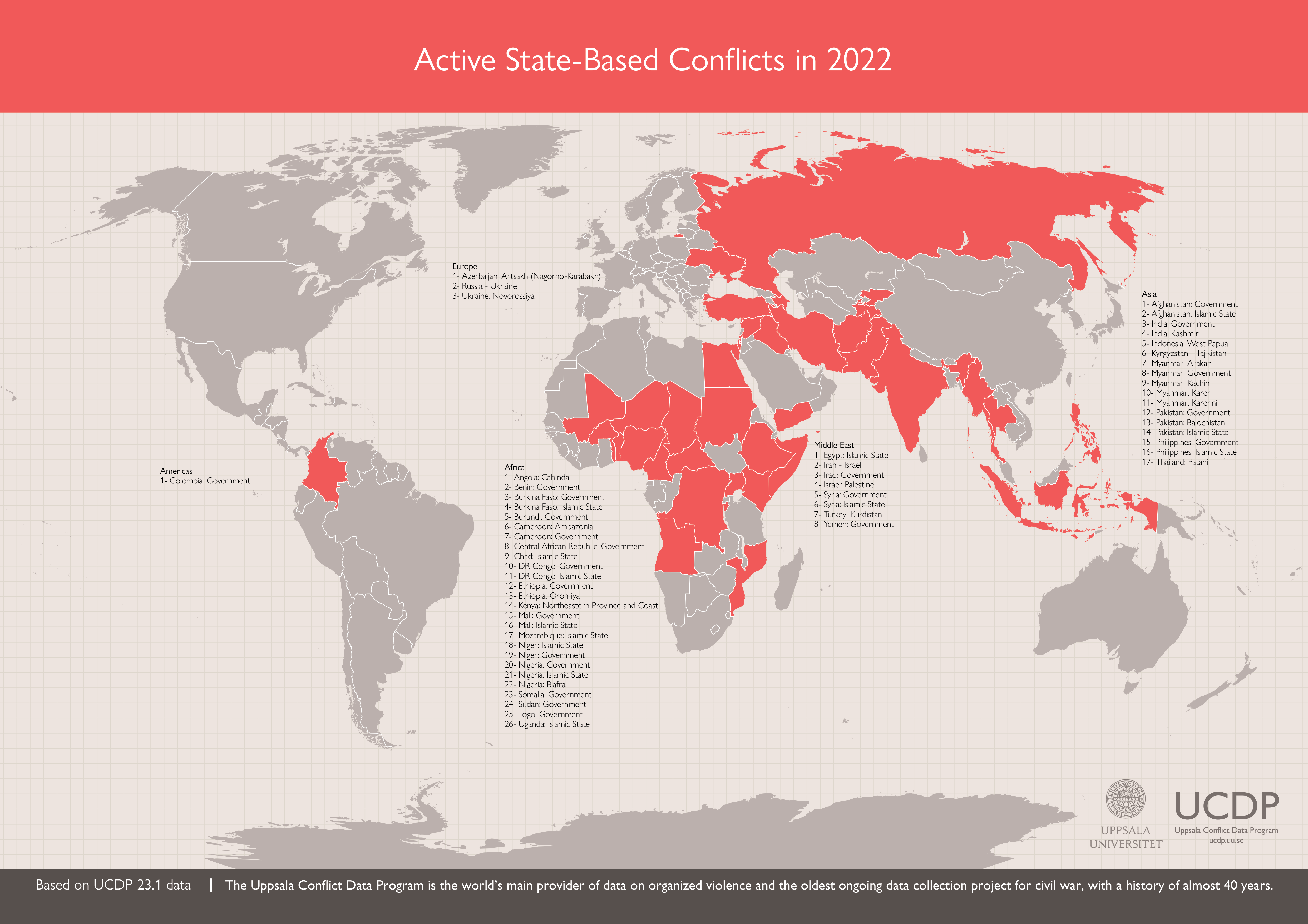 UCDP GED map: Active state-based conflicts in 2022